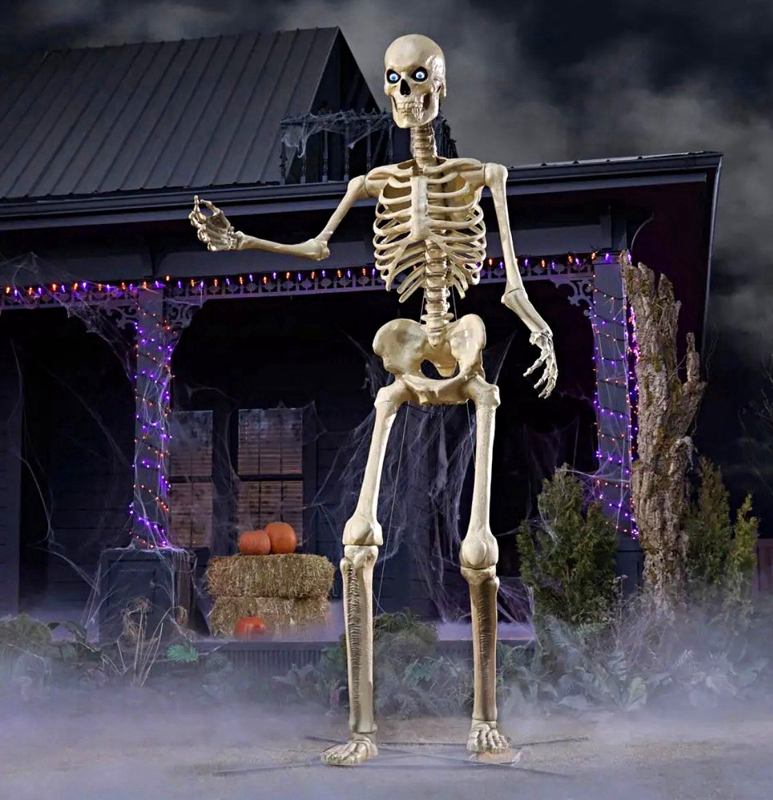 Large Halloween Skeleton Yard Prop Decoration, Beige Plastic Figure