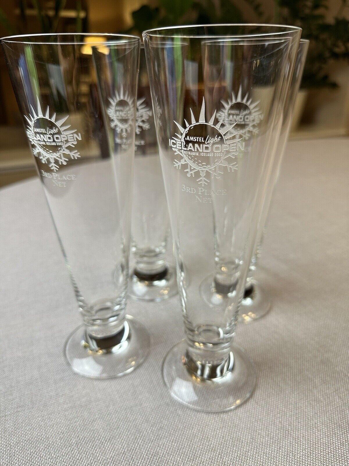 SUPER RARE Vintage (4) Iceland Open Golf Tournament Amstel Light Beer Glasses