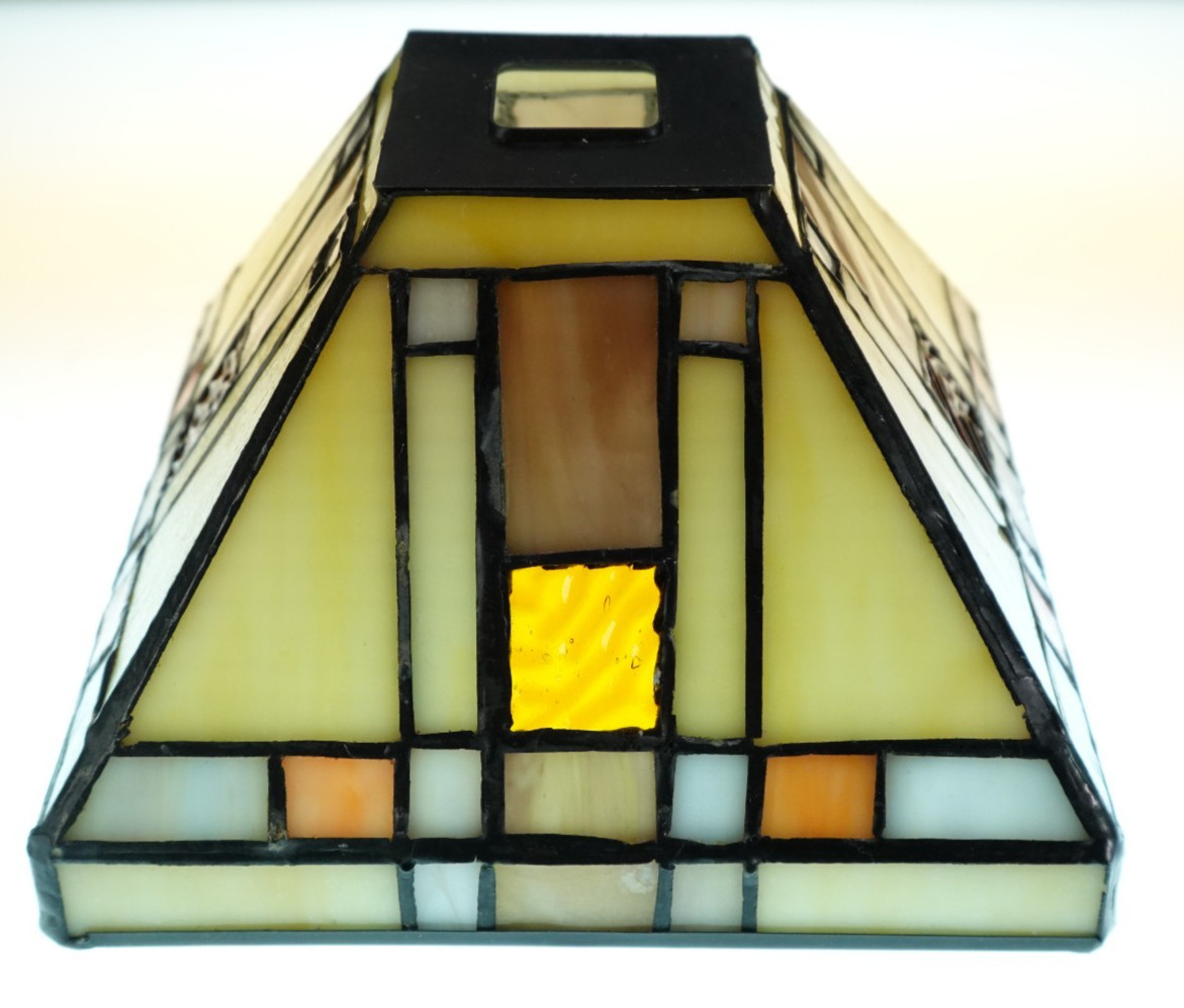 Vintage Mission Style Stained Glass Lamp Shade Arts & Crafts Square Pendant