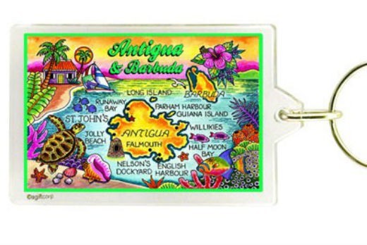 ANTIGUA & BARBUDA MAP ACRYLIC RECTANGULAR SOUVENIR KEYCHAIN 2.5\