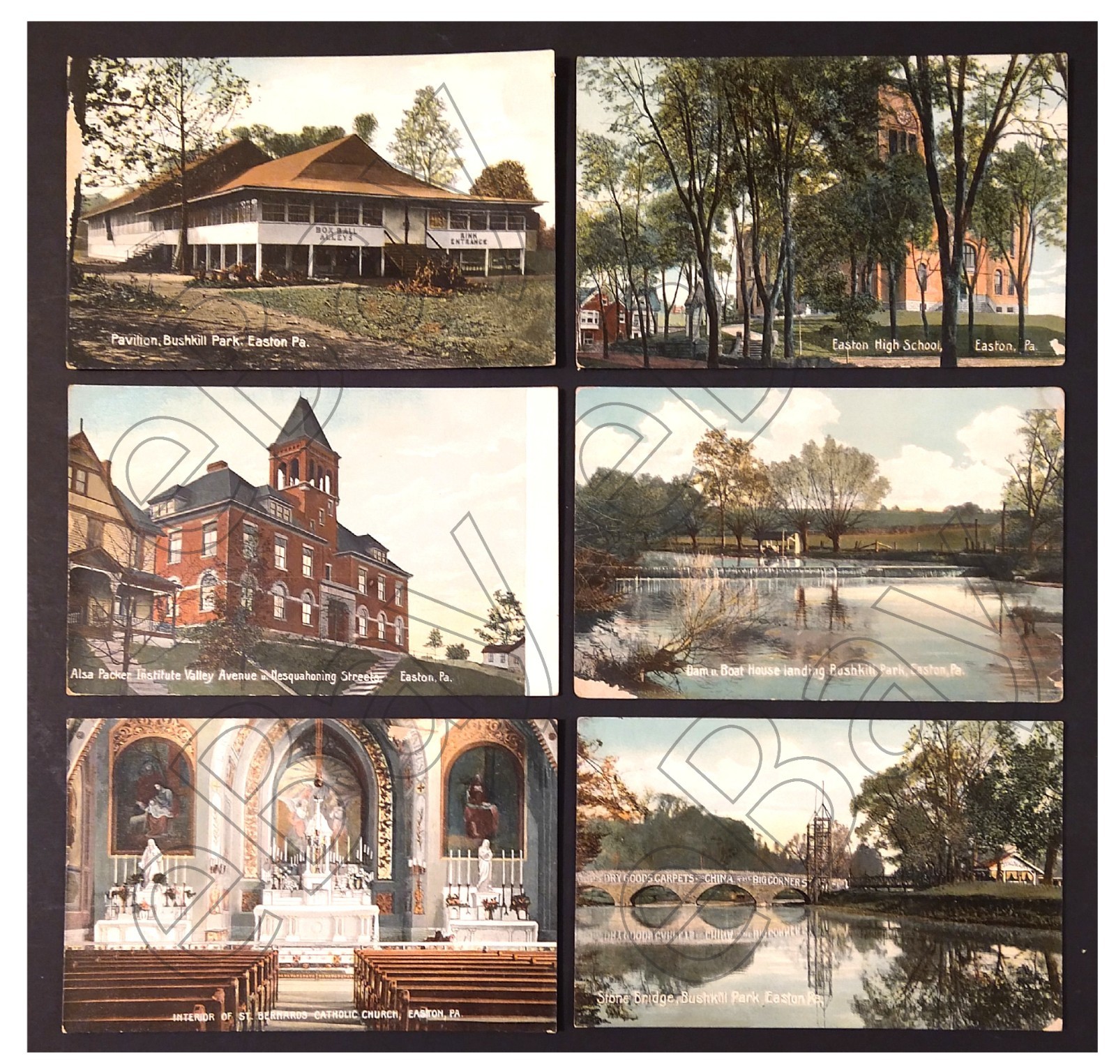 EASTON PENNSYLVANIA - Lot of 6 Beautiful Unused POSTCARDS c.1912