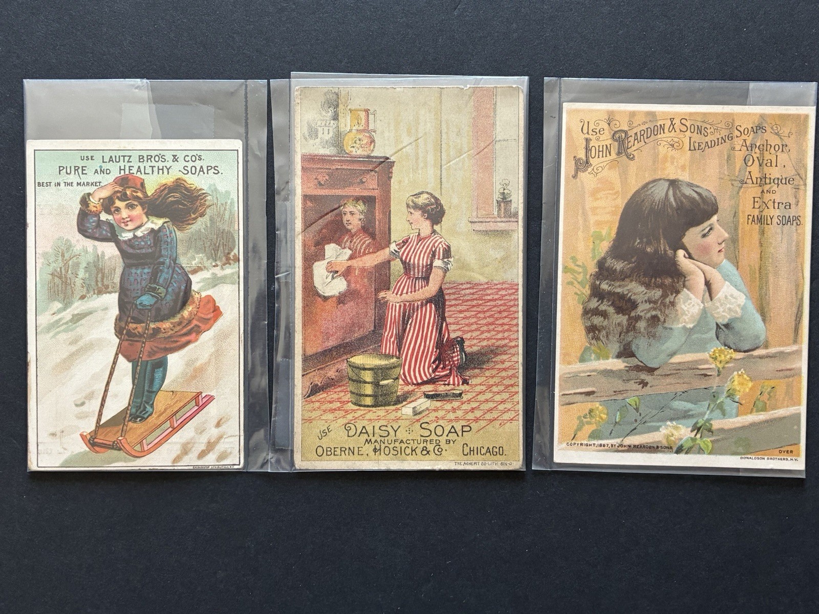 ⁠Victorian Trade Card Lot 1880s Soap Advertising Lautz Bros Daisy Reardon Litho⁠