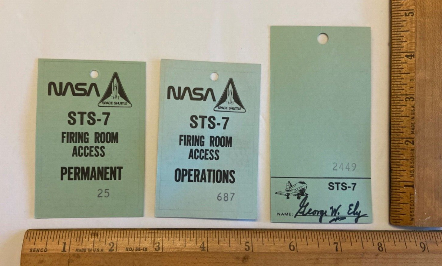 Original 1983 NASA STS-7 Space Shuttle Challenger 3 Item Access Badge Lot