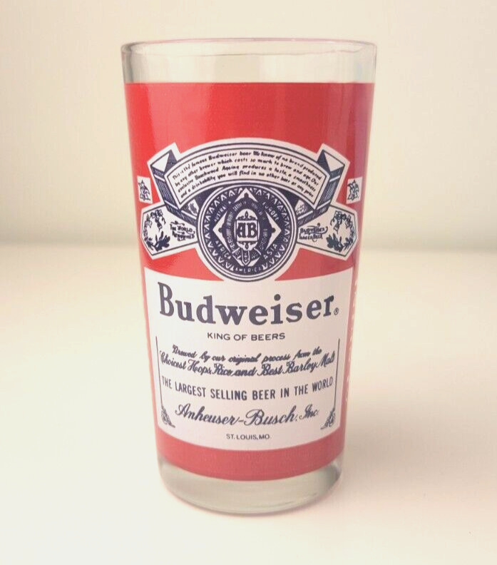 Vintage Budweiser  Logo Glass - white and blue on red whole glass piece