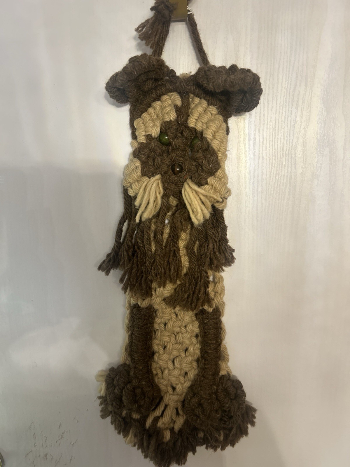 Vtg 1970s Macrame Dog Wall Hanging Schnauzer Terrier Boho Fiber Art