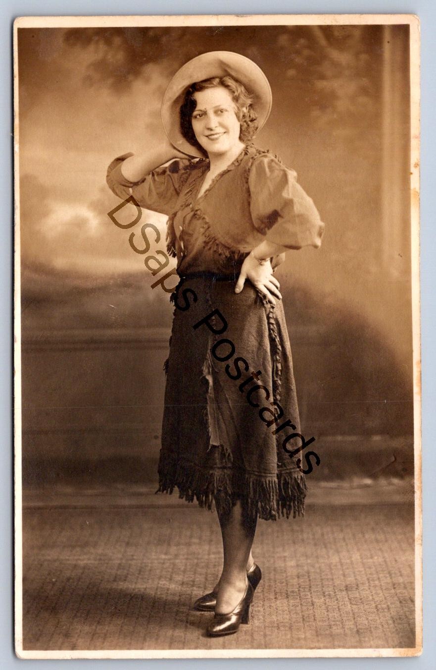 K70/ Interesting RPPC Postcard c1930s Woman Cowgirl Outfit Hat Skirt 29