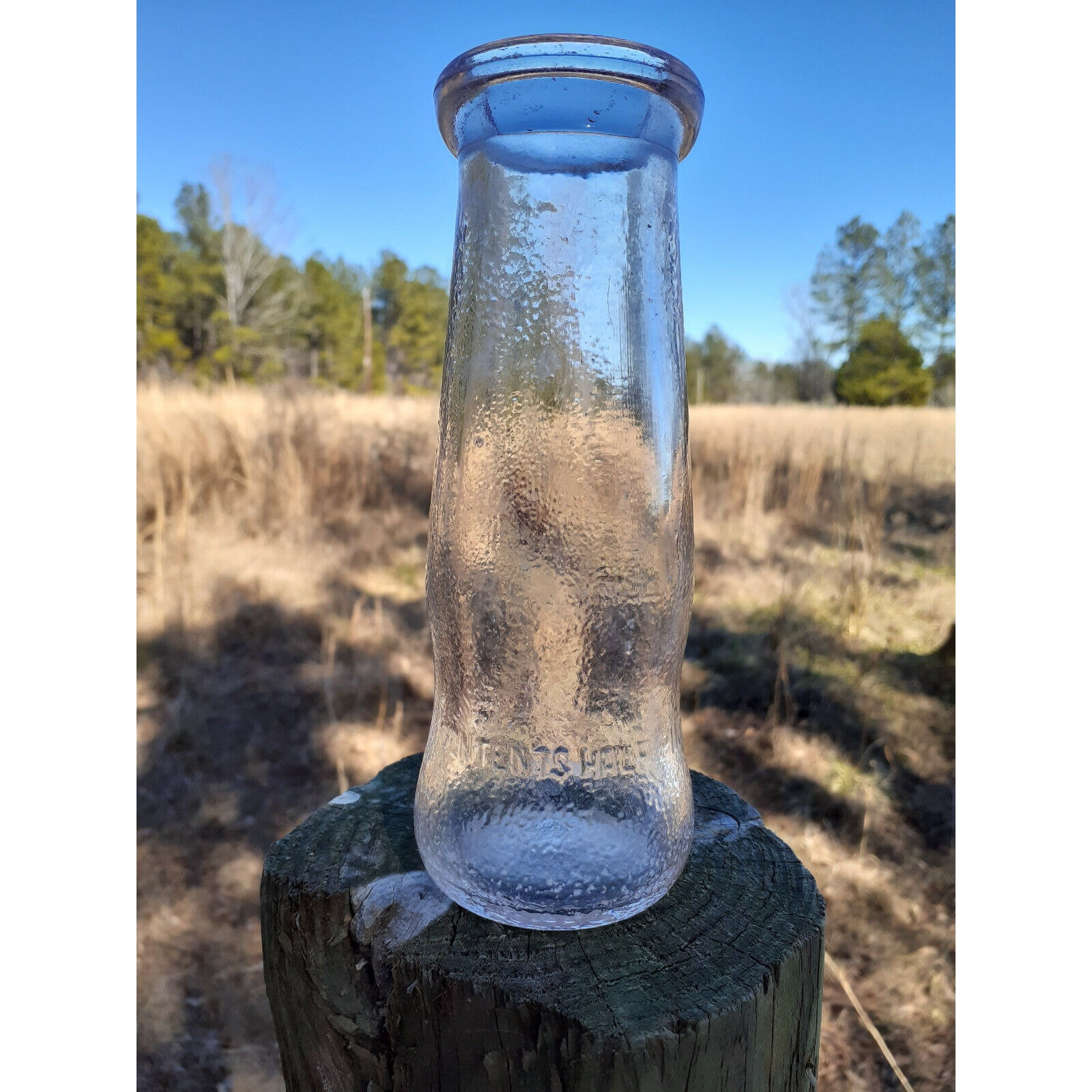 Green Spot Glass Juice Half Pint Pyro Glazed Bottle No Label Amber Tint Vintage