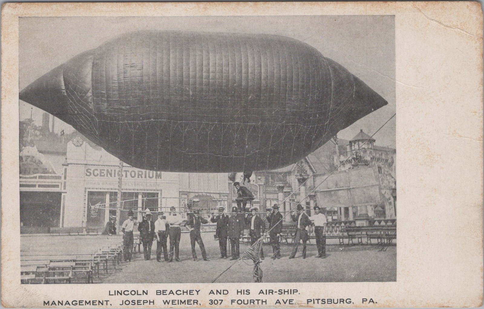 Lincoln Beachey Airship Pittsburgh PA Dirigible Early Aviation 1900s Postcard
