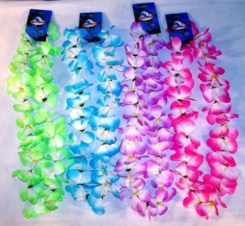 6 TWO TONE ASST COLOR HAWAIIAN FLOWER LEIS luau lei party hwaii lays new lay 