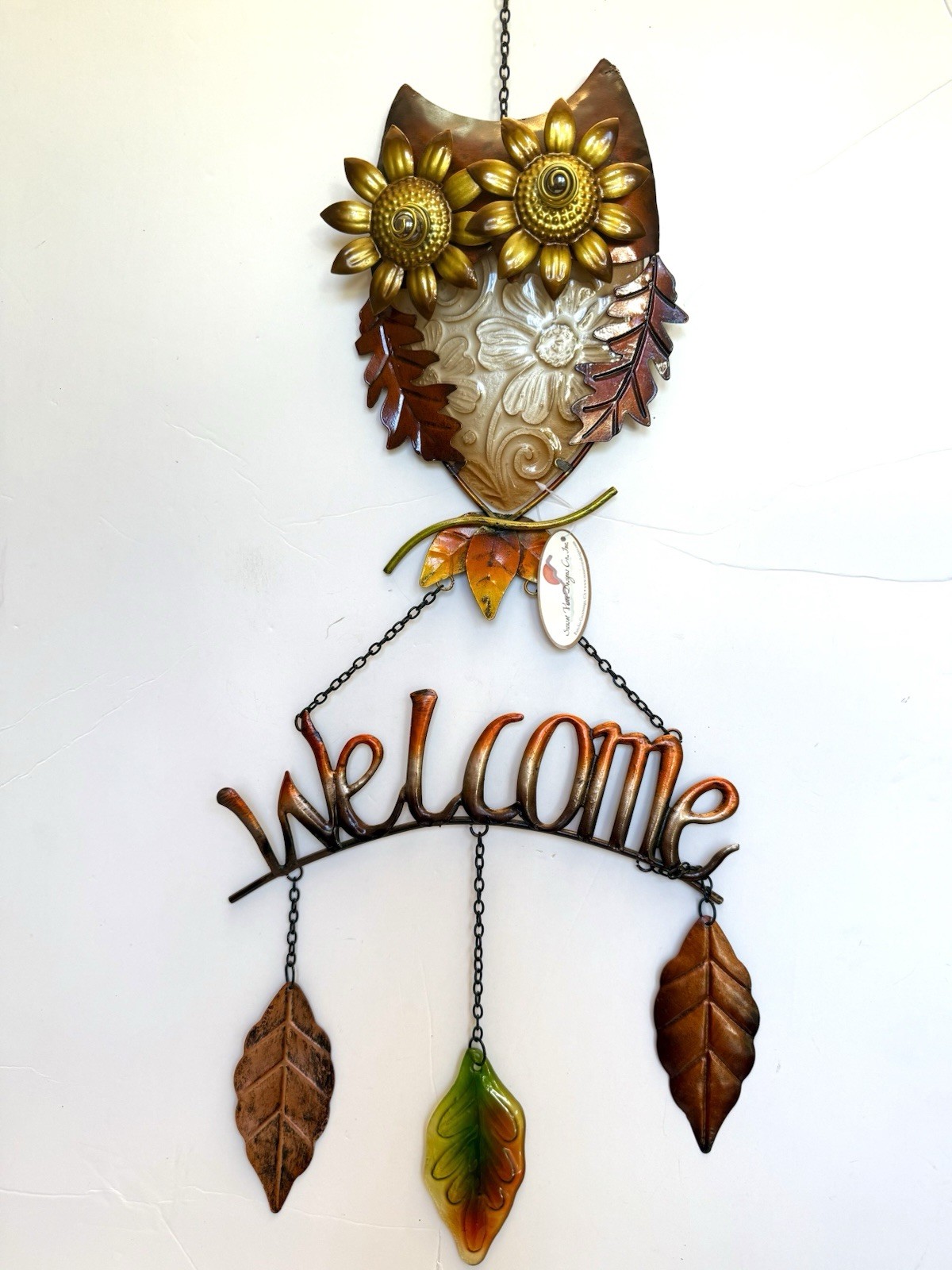 Owl Welcome Sign Hanging Door Wall Decor Harvest Fall Metal 30” Sunset Vista