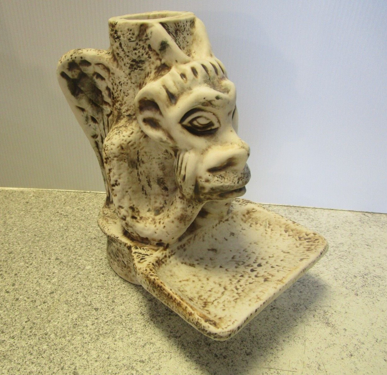 VTG 90's NOS Creepy Gargoyle Tray Candle Holder pottery clay craft statue Soap H