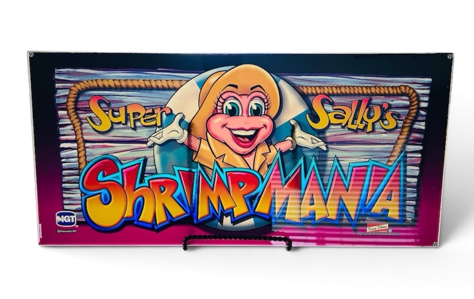 Super Sally’s ShrimpMania Slot Machine Glass Authentic Belly Panel Sign