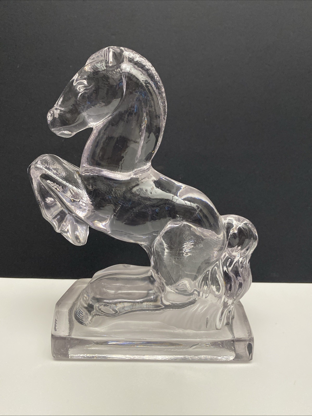 Vintage Clear Glass Rearing Horse Figurine Art Deco Stallion Statue 8 inch