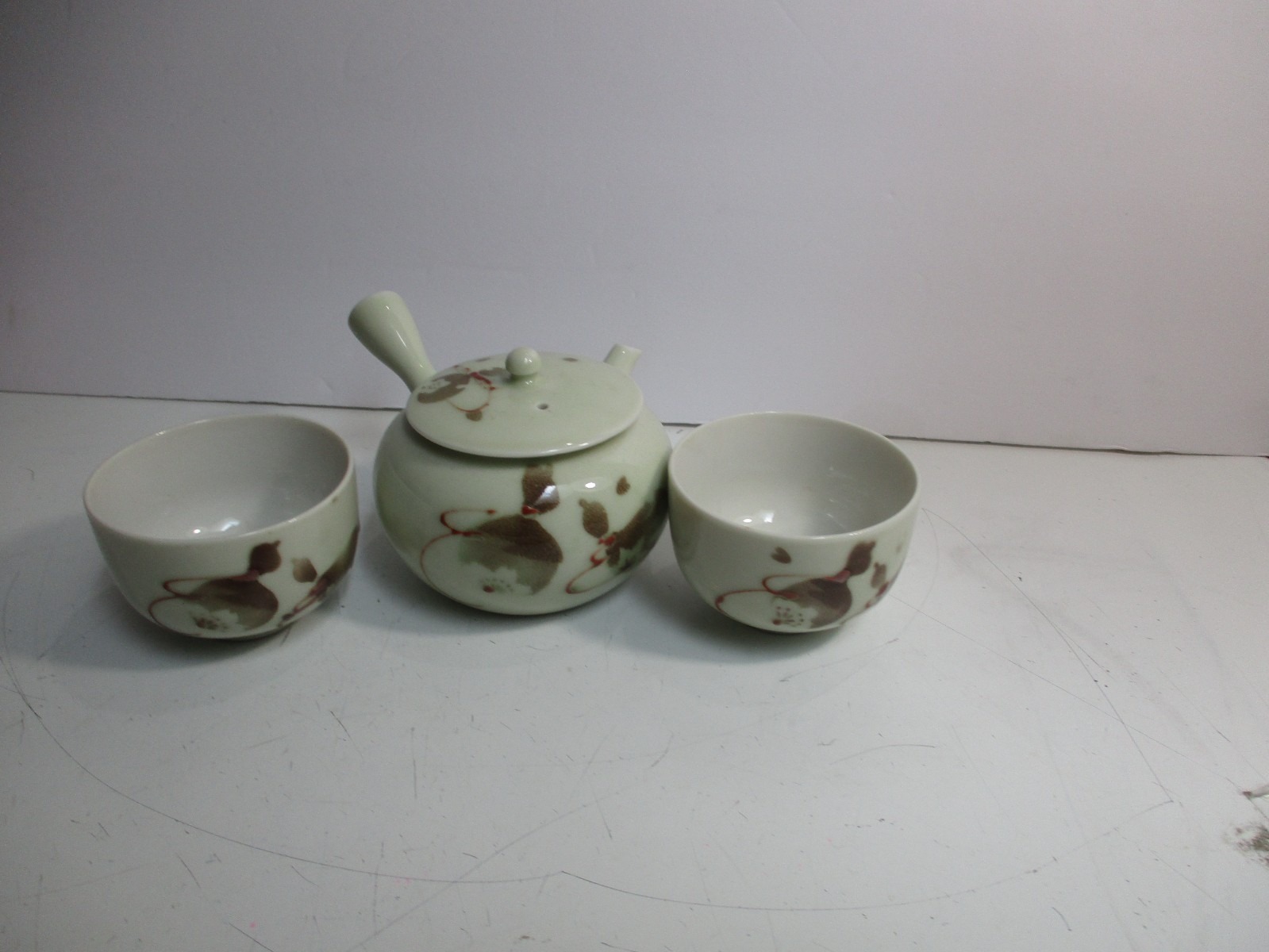 Vintage Kutani Kyūsu Teapot w 2 Teacups Porcelain Occupied Japan