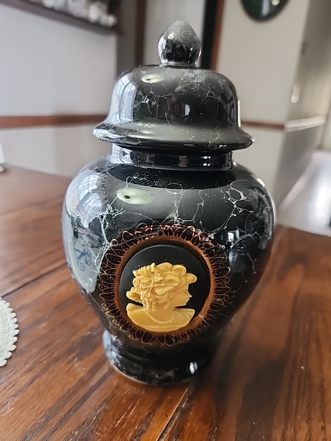 Albert E Price Black Marbled Ceramic Cameo Jar
