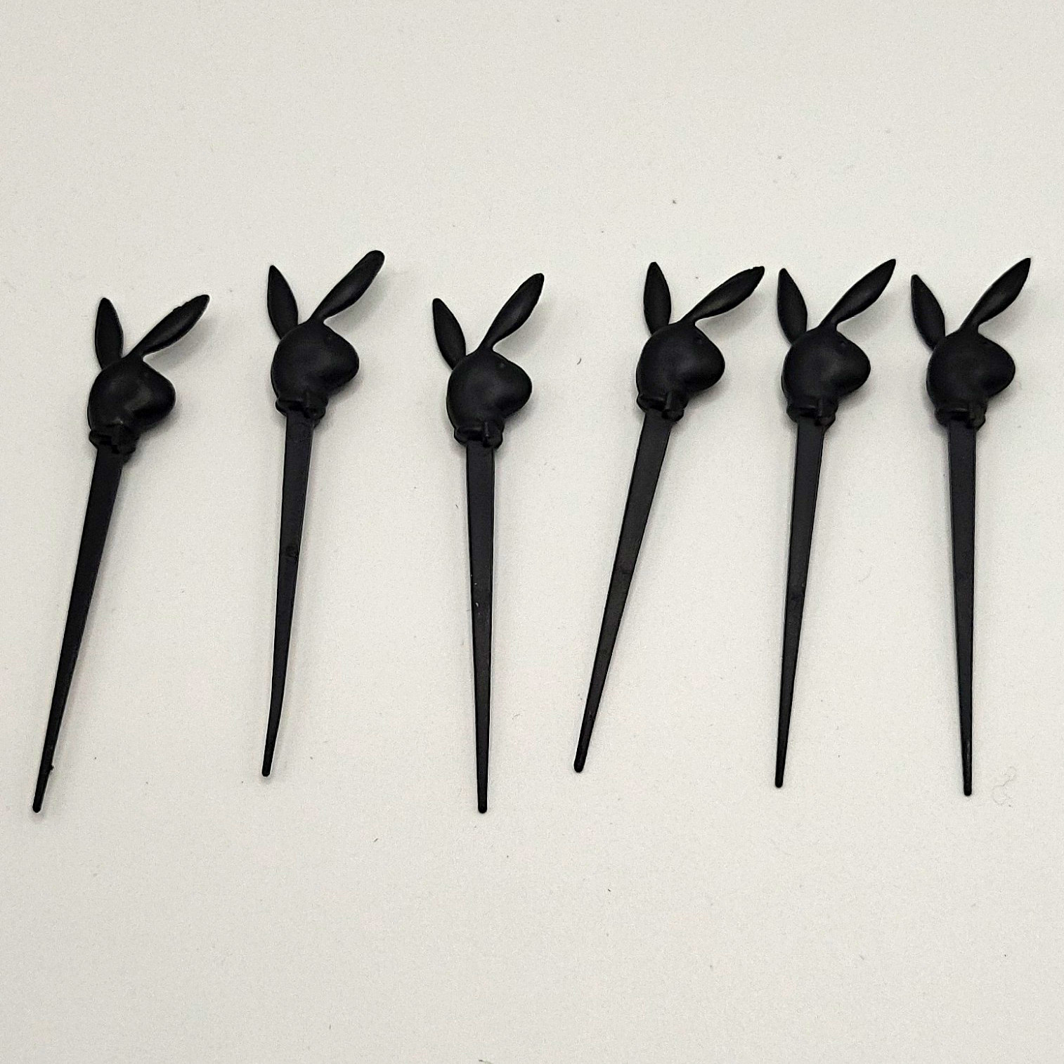 Vintage Playboy Club Bunny Cocktail Picks Lot - 6pc Black Plastic Toothpicks