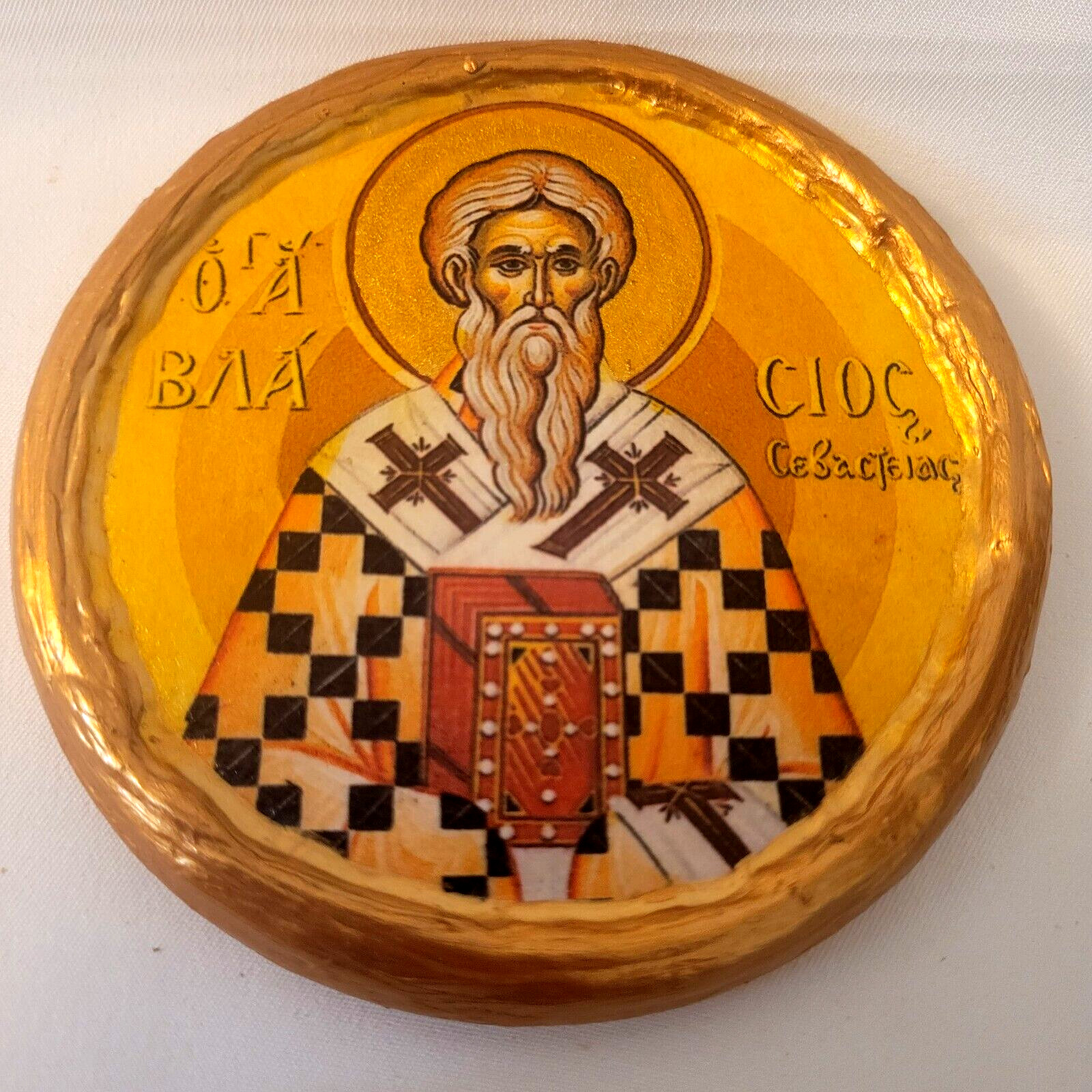 Saint Blaise Blasius Vlasis  Catholic and Byzantine Greek Orthodox Round Icon