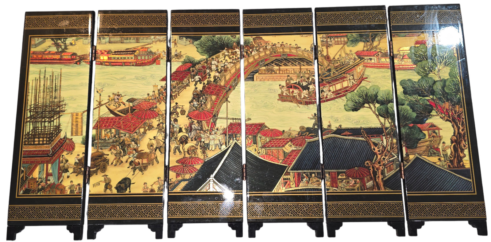 Chinese Folding Mini Screen #5 Qingming Festival Riverside Scene | 6-Panel
