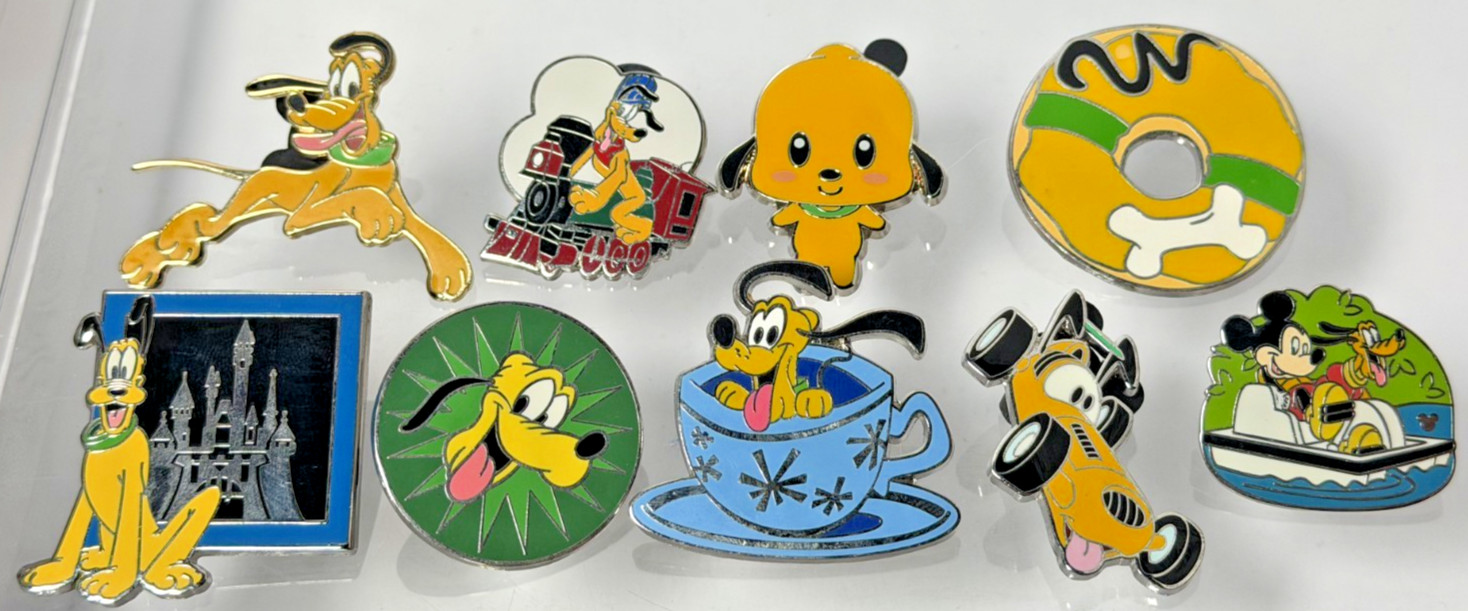 Disney Pin Lot 9 Pluto Limited Release Train Hidden Mickey Teacup Mystery Donut