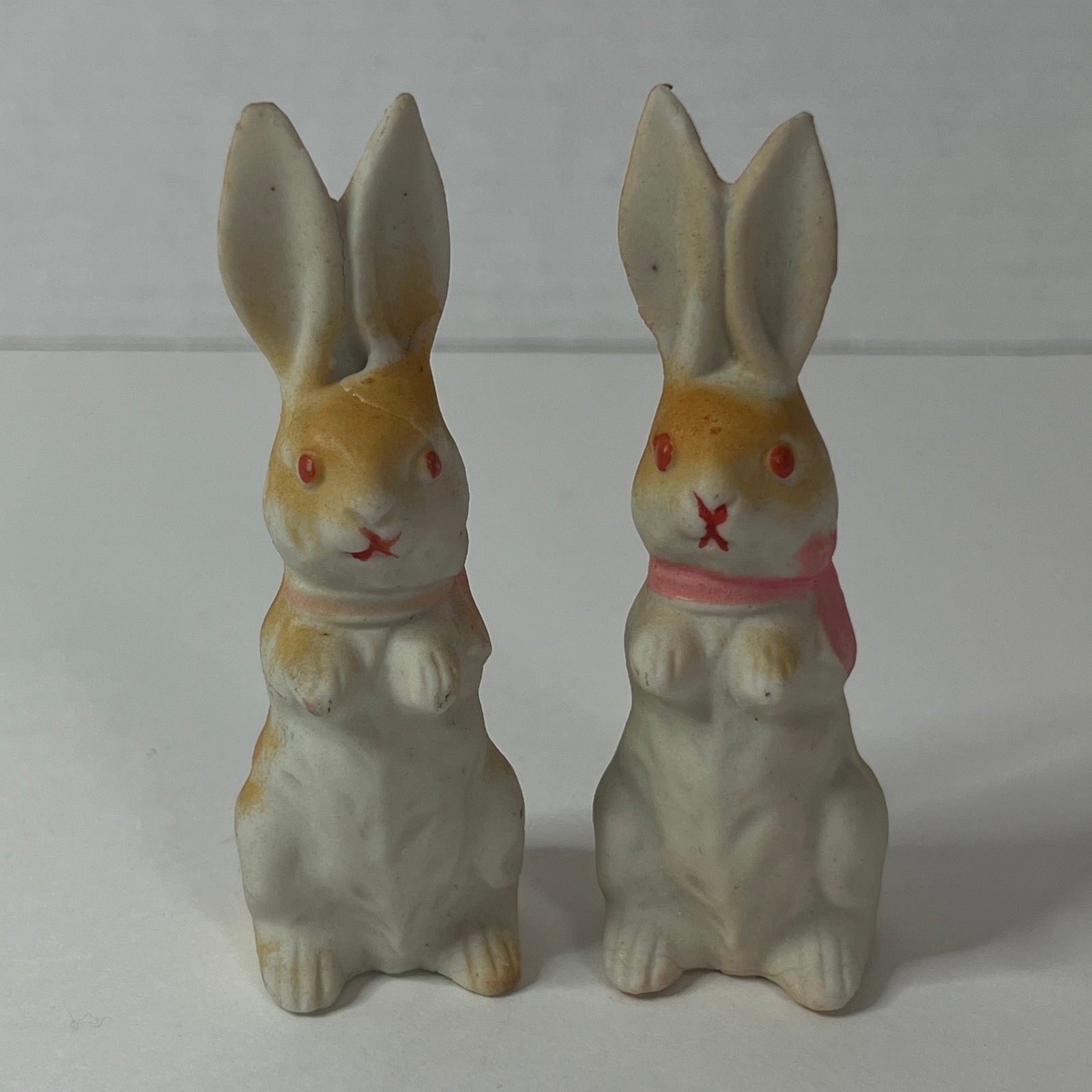 Vtg Japan Ceramic Bunny Rabbit Figurines Pair Easter Decor Pink Bows Crown Mark Vtg Japan Ceramic Bunny Rabbit Figurines Pair Easter Decor Pink Bows Crown Mark