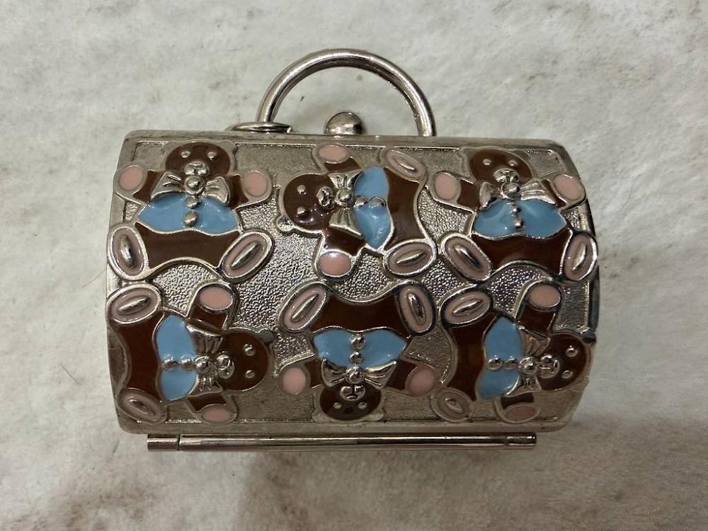 Vintage Judith Leiber for Neiman Marcus Teddy Bear Enamel Mini Purse Trinket Pil