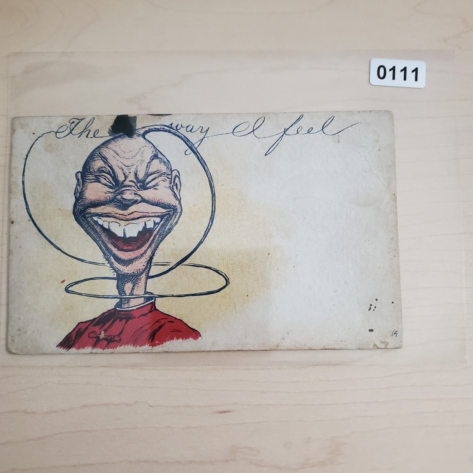 Vintage Comic Humor Postcard The Way I Feel Creepy Face Halo Wire SKU #0111