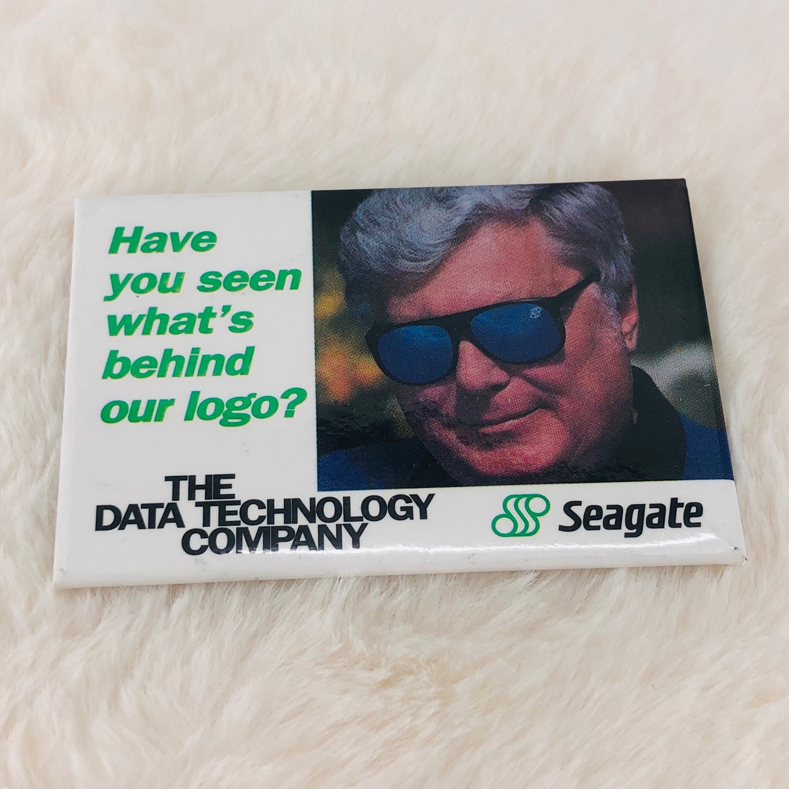 Vtg Seagate Computer Hardware Advertising Button Pin - Behind Our Logo Vtg Seagate Computer Hardware Advertising Button Pin - Behind Our Logo