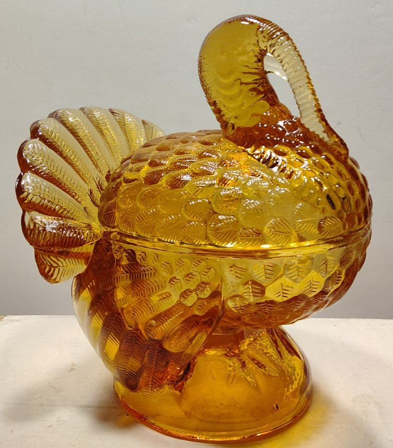 Amber Glass Covered TURKEY Dish