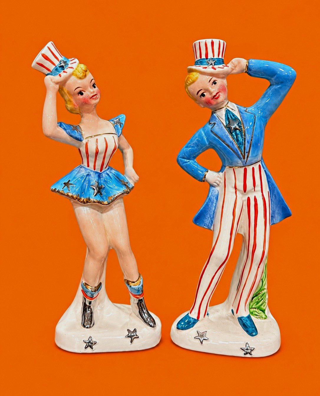 Vintage RARE Kreiss & Co Uncle Sam and Aunt Sam 9” Figurines Japan