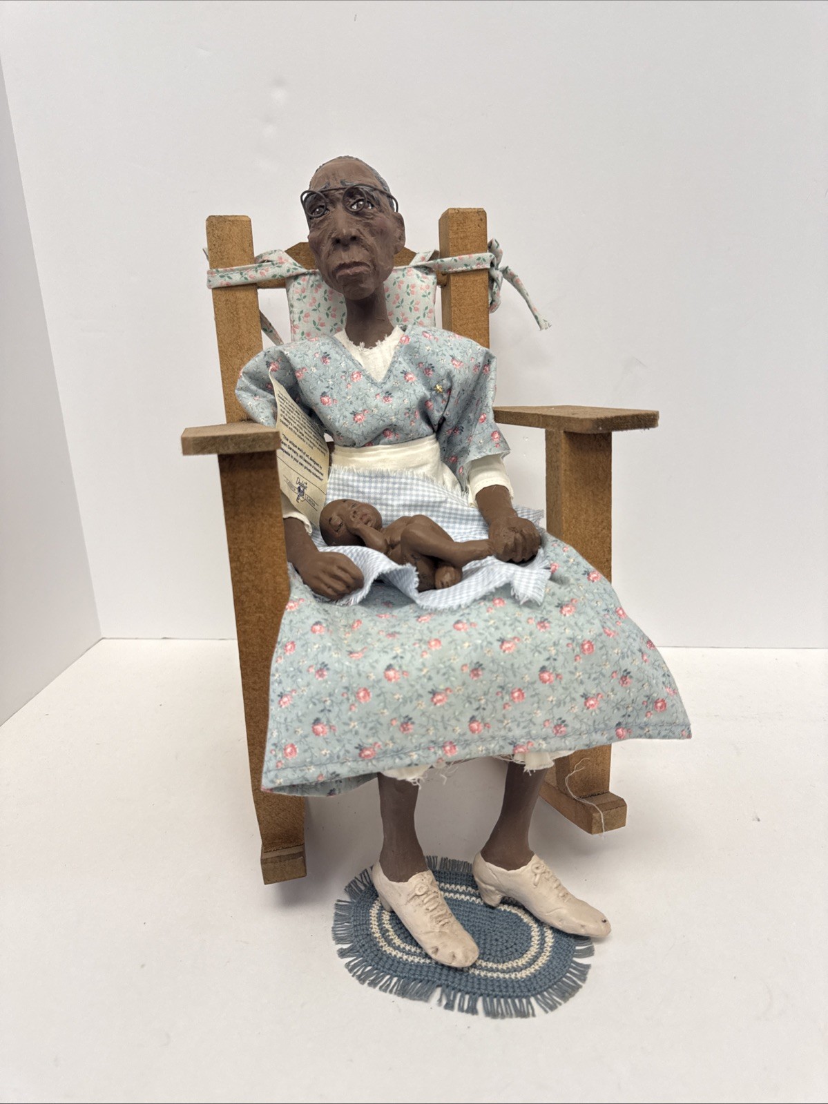 Vtg Daddy’s Long Legs Dolls “Oma Green” signed w/ Tag, Original Chair And Baby