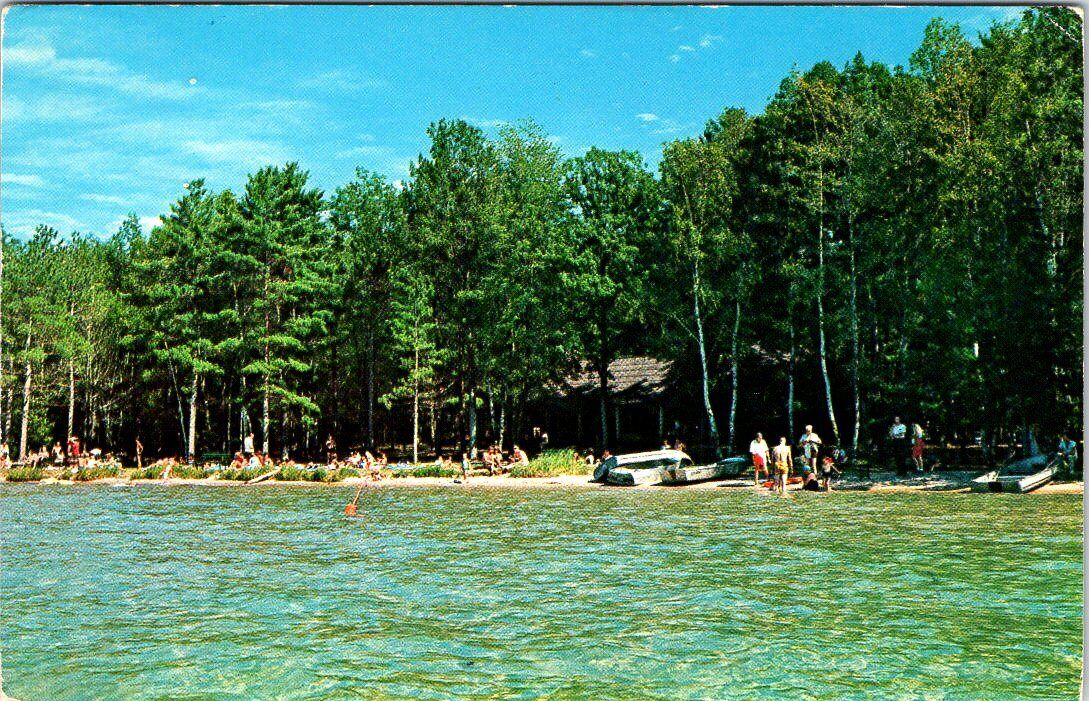 1965, Beach View, HIGGINS LAKE, Michigan Postcard