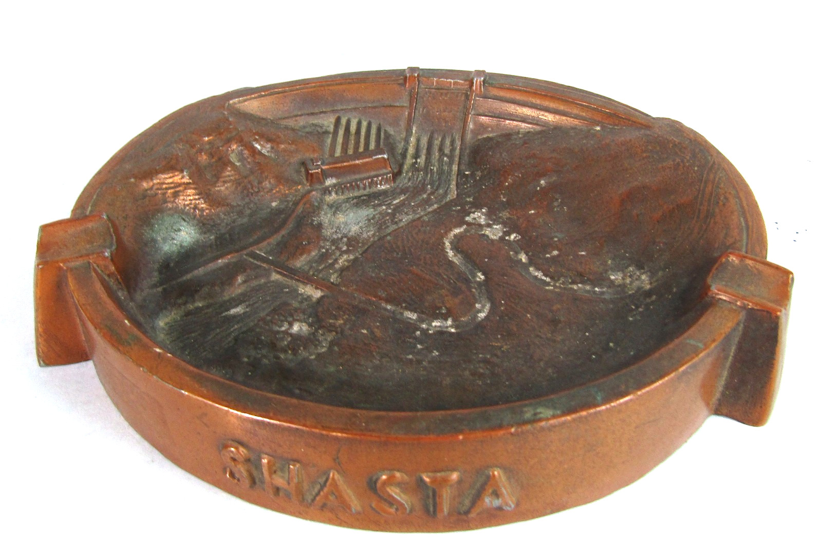 SHASTA DAM Vintage Bronzed Metal Souvenir Building Cigar Ashtray Dodge 1950's