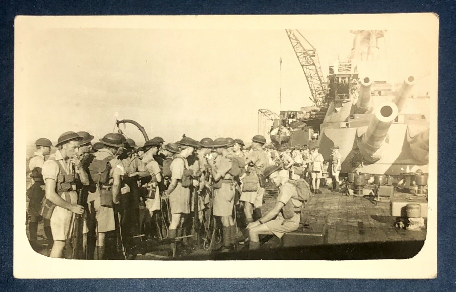 RPPC Real Photo Postcard WWII Battleship Landings in Africa Soldiers c1941
