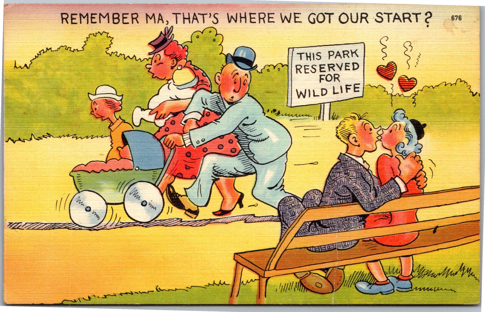 Postcard Comic Romance Family Couple Kissing That�s where we got our start