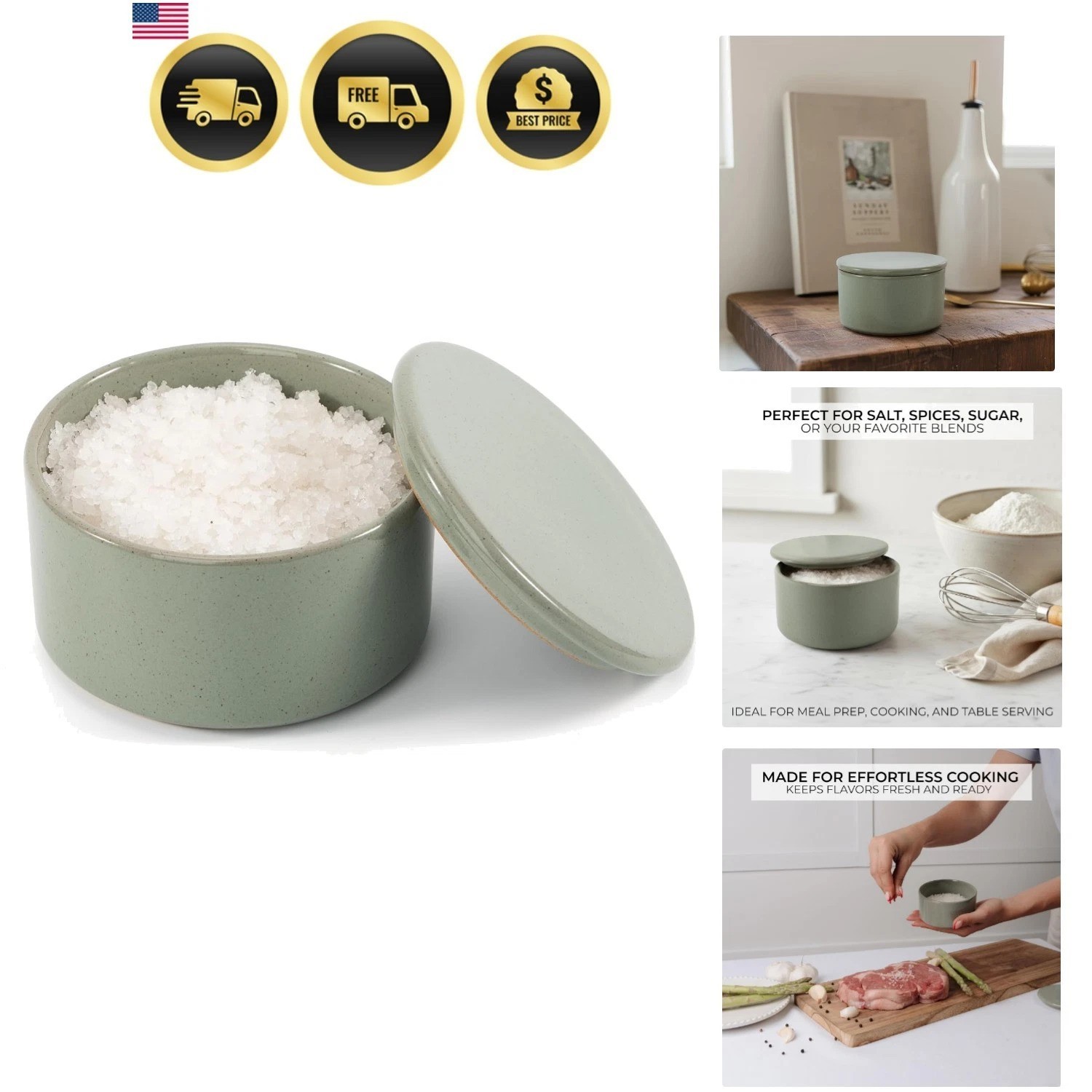 Beautiful Ceramic Salt Cellar with Lid - Spacious Container for Your Kitchen ...