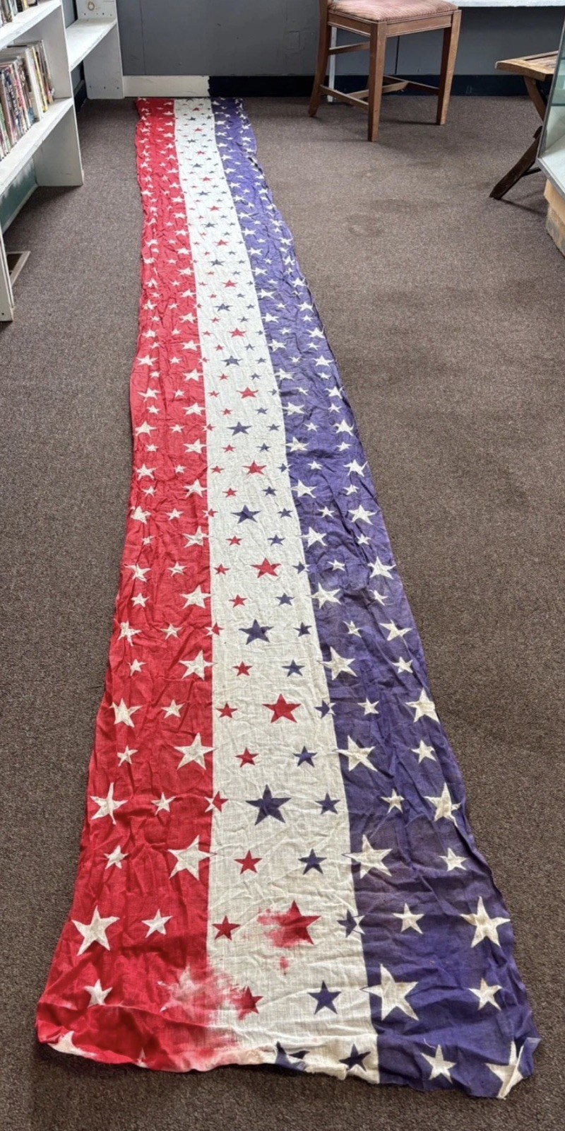 ANTIQUE AMERICAN STARS AND STRIPES BUNTING 1870 Large 14’ 9”