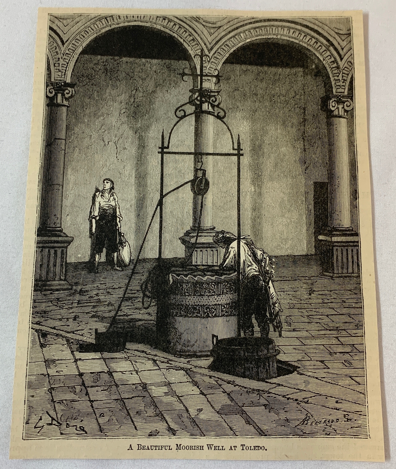 1879 magazine engraving ~ BEAUTIFUL MOORISH WELL AT TOLEDO