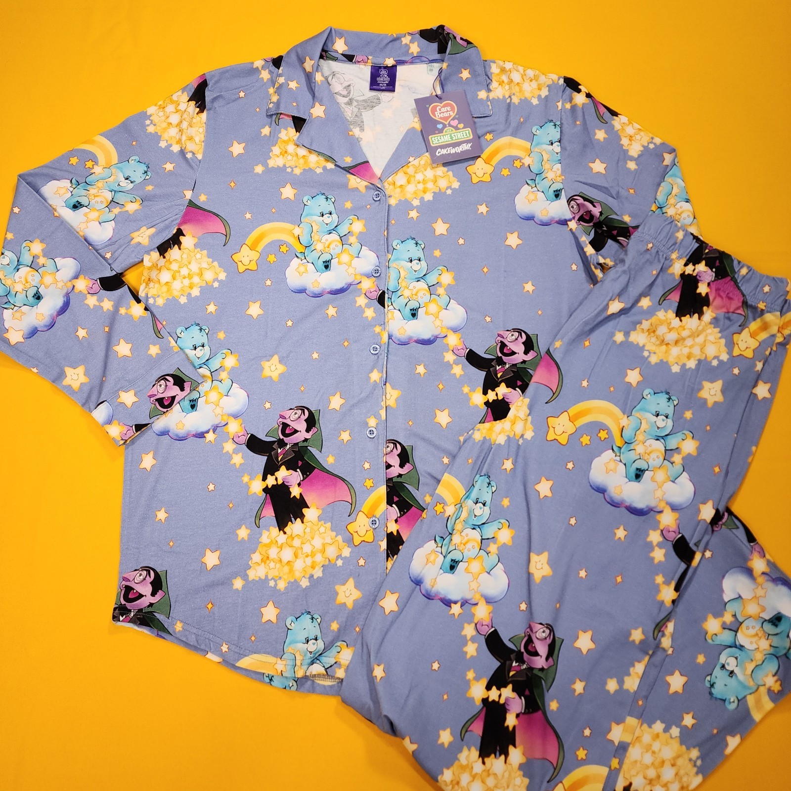 Cakeworthy Care Bears x Sesame Street Pajamas PJs Set Unisex Medium NEW
