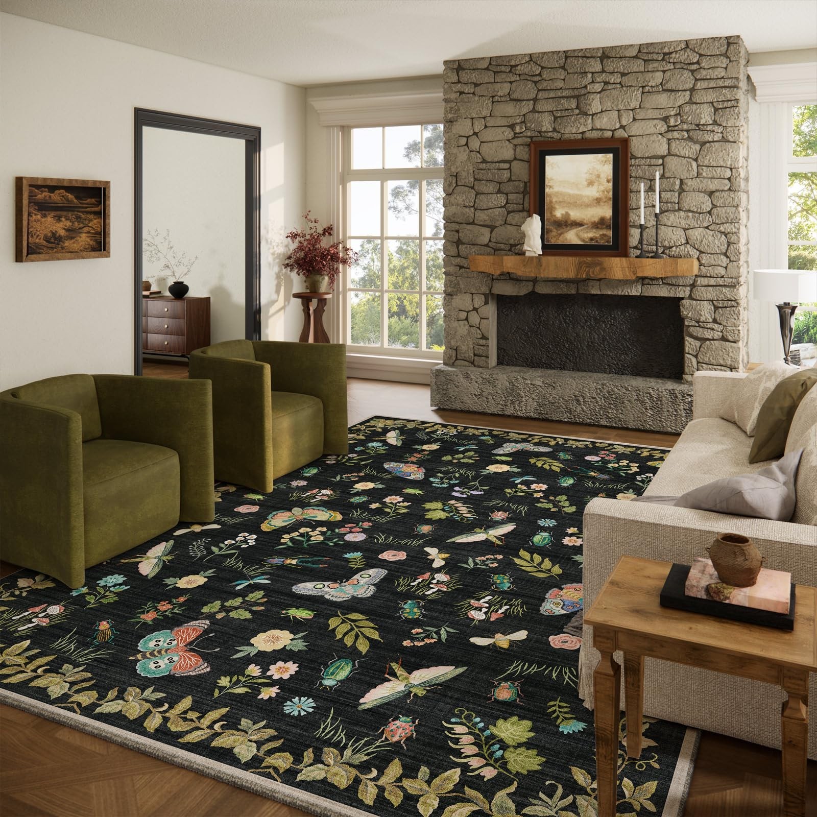 Washable Area Rug for Living Room: 8x10 Area Rugs Vintage Rugs Stain Resistan...