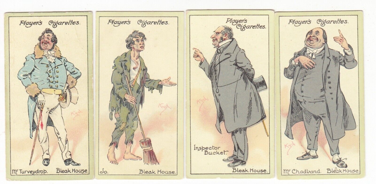 4 1923 CHARLES DICKENS Cards BLEAK HOUSE Mr. Turveydrop Jo Mr. Chadband Bucket