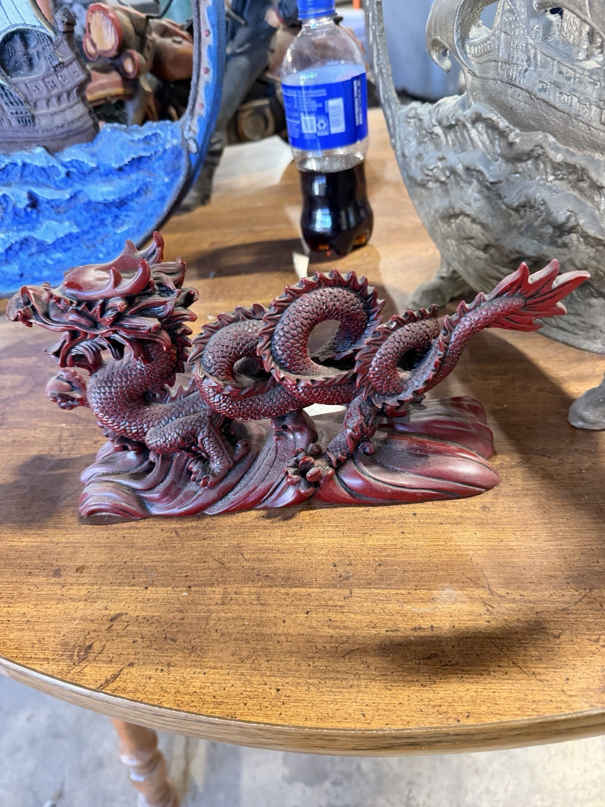 Vintage Style Chinese Red Dragon Resin Sculpture Figurine – Large Detailed Asian
