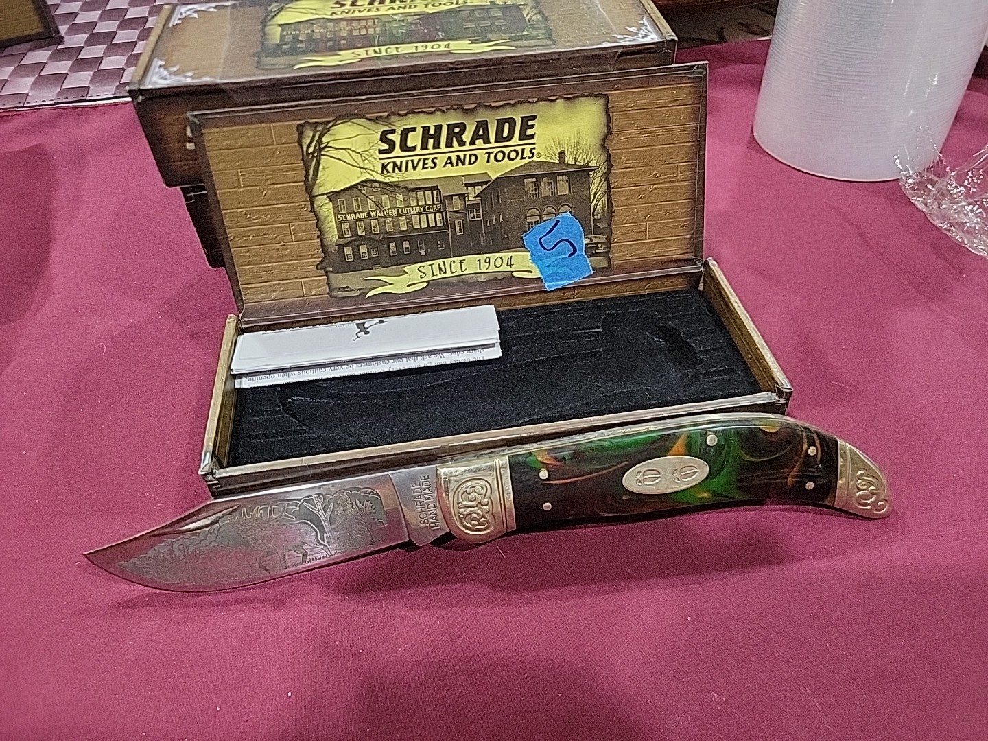 SCHRADE HAND MADE LIMITED ISSUE 2008 SCLELK Folding Hunter Knife GREEN ELK #5 SCHRADE HAND MADE LIMITED ISSUE 2008 SCLELK Folding Hunter Knife GREEN ELK #5