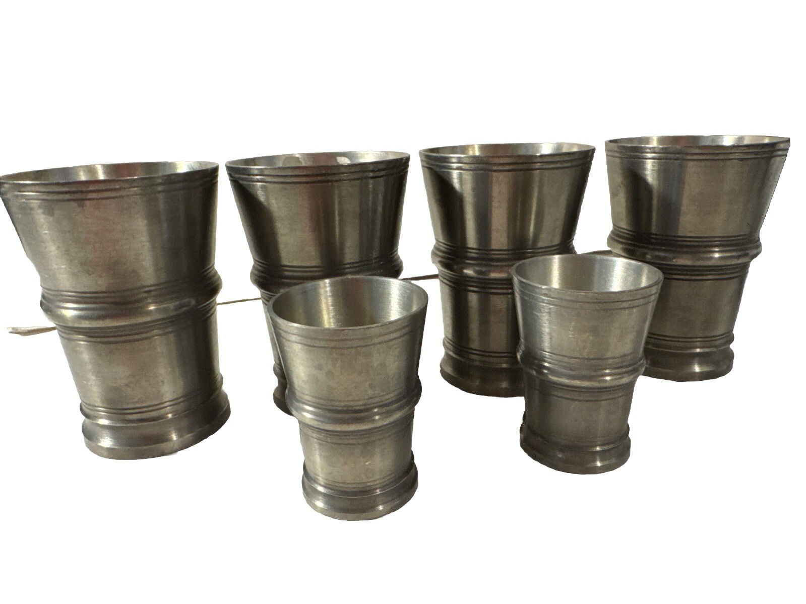 Vintage Set: 4 Rein Zinn Swiss Pewter Stemless Goblets 3 oz + 2 Shot Glasses