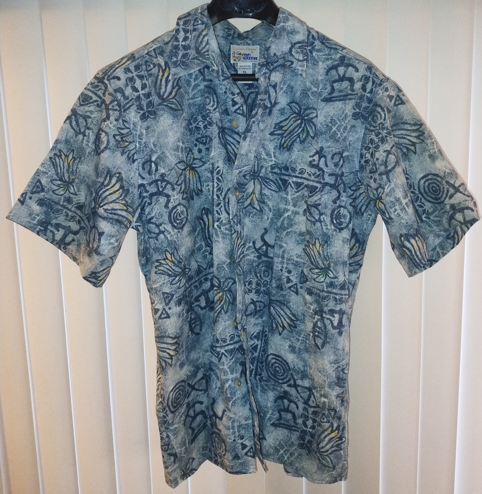Vintage REYN SPOONER BLUE FLOWERS Button up HAWAIIAN SHIRT MEN Size XL