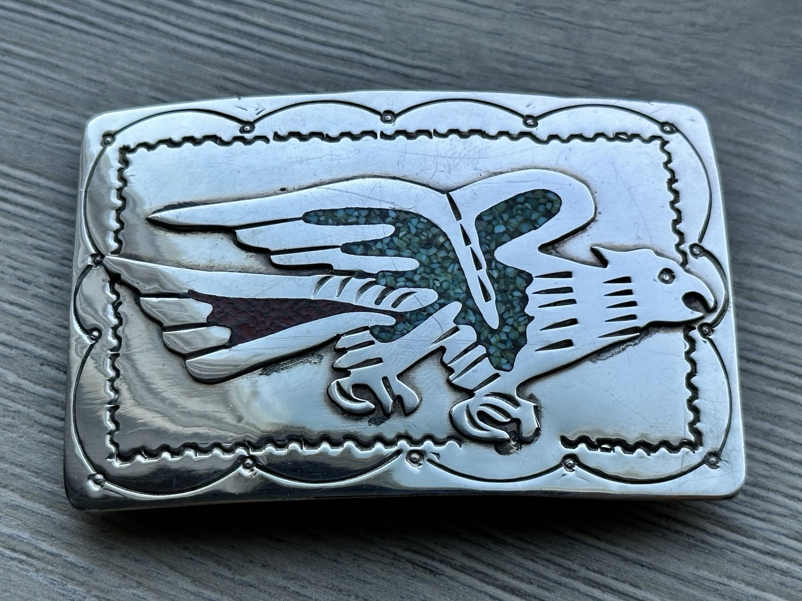 vintage Native American nickel silver belt buckle