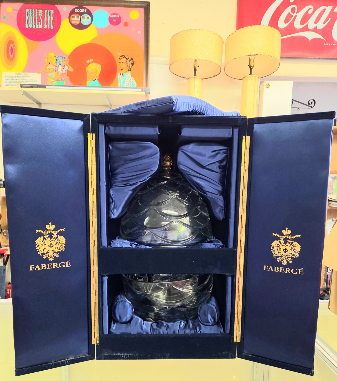 RARE INCREFIBLE 💎FABERGE💎 CRYSTAL DOMED EGG ICED VODKA SERVICE FOR 6 IN CASE