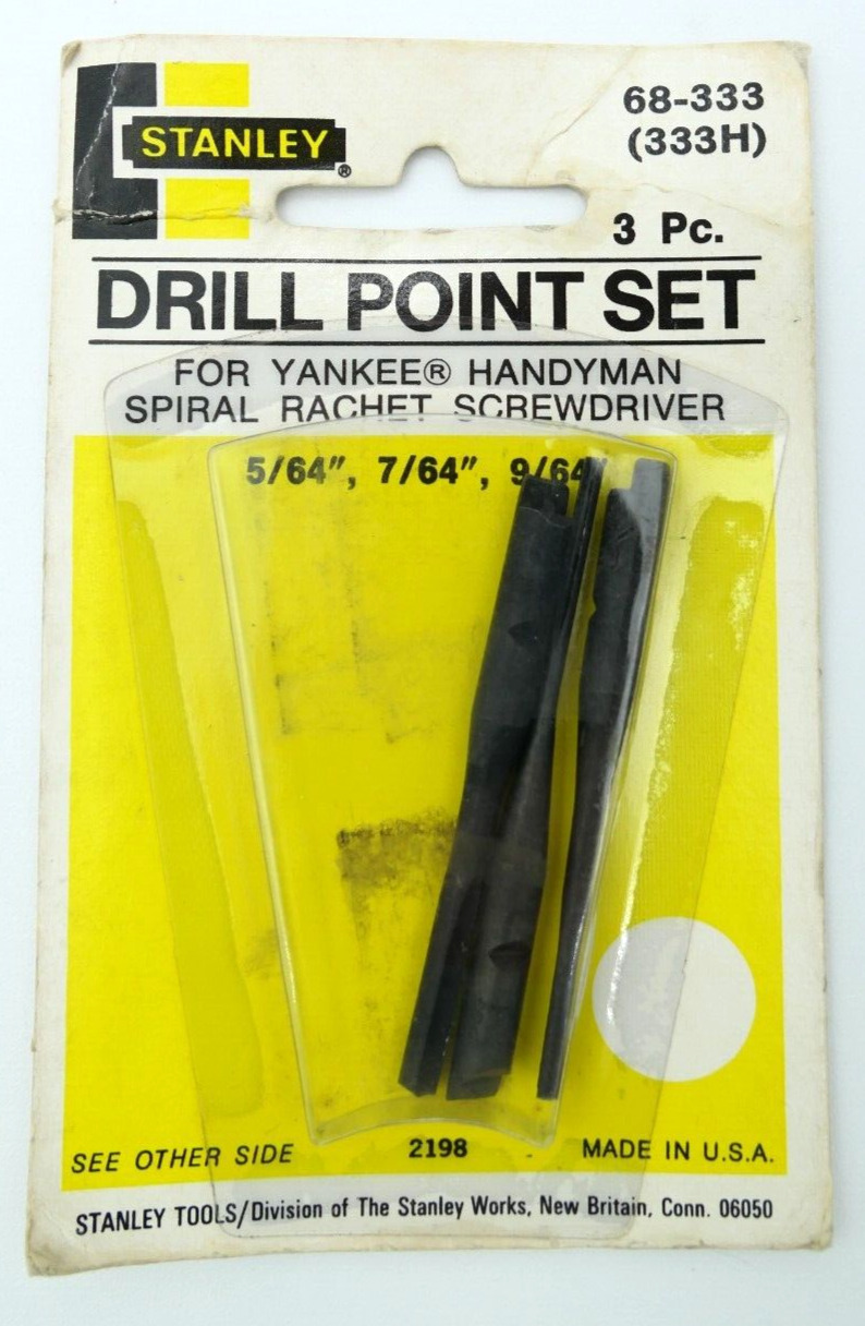VTG Stanley 3pc Drill Point Set 68-333 For Yankee Handyman Screwdriver USA NOS