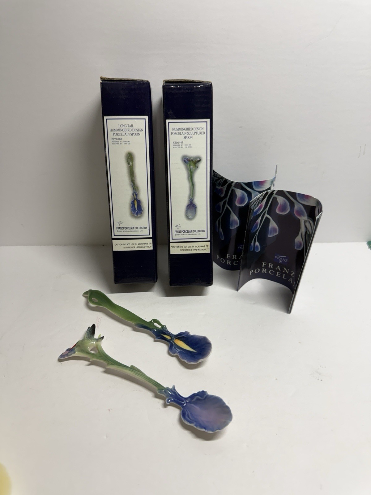 Lot Franz Long Tail Hummingbird Iris Spoon Set Porcelain Retired Lot Franz Long Tail Hummingbird Iris Spoon Set Porcelain Retired