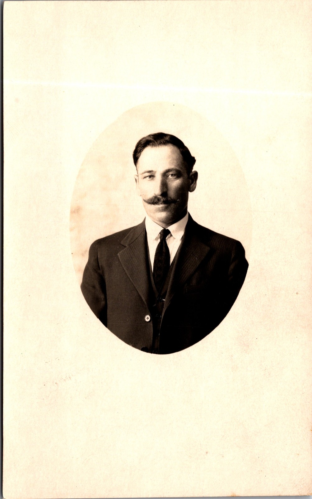 Antique RPPC Portrait of Man with Mustache - Early 1900s Real Photo Postcard