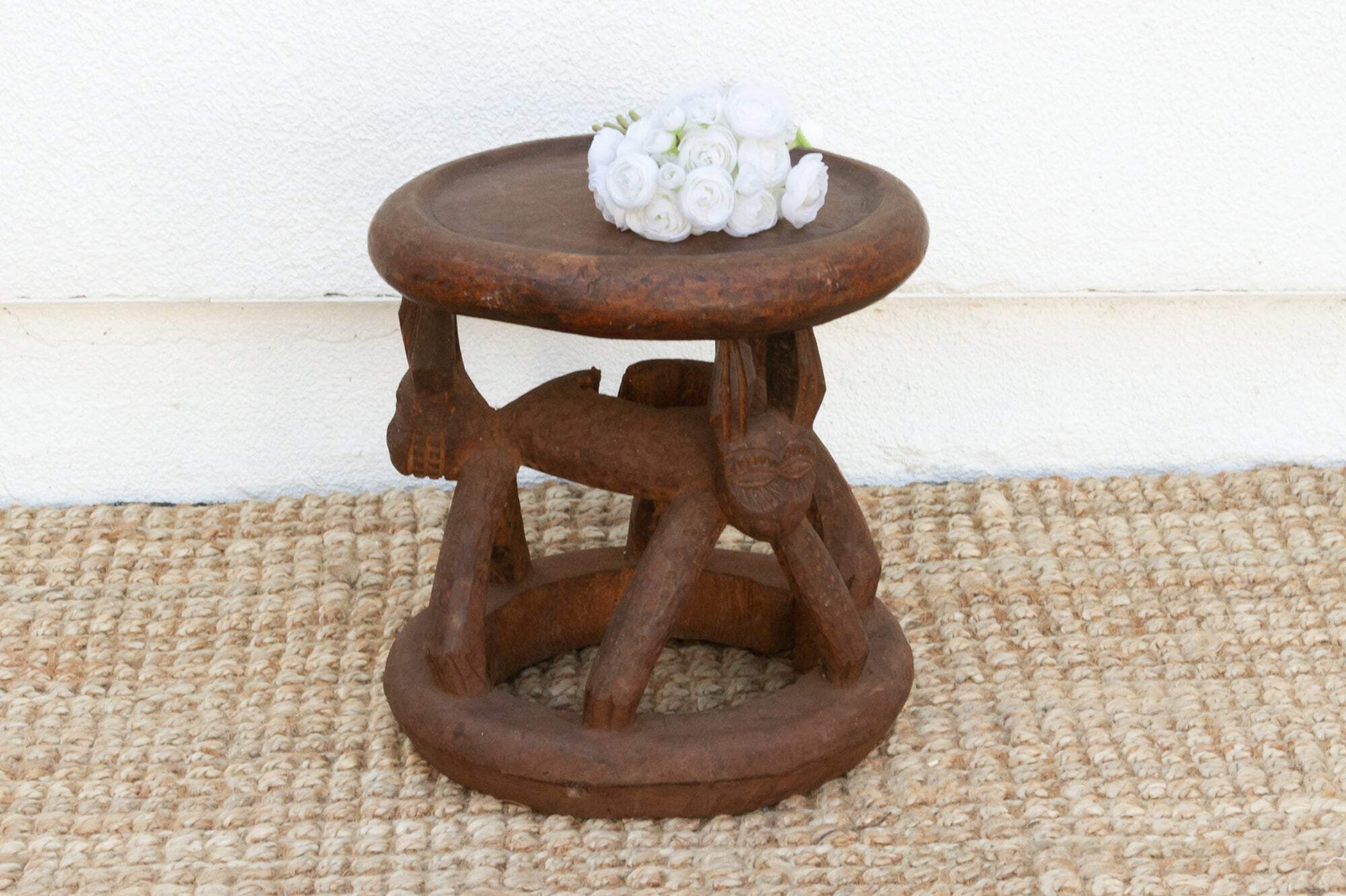 Antique Bamileke Feline Carving Stool